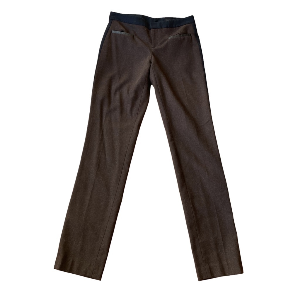 Club Monaco Women's  Wool Blend Trouser in Dark Brown with Black Trim Size: 00‎